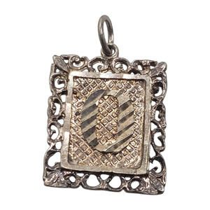 Sterling Silver 925 Initial O Pendant Charm Filigree Rectangular Monogram 2.21g